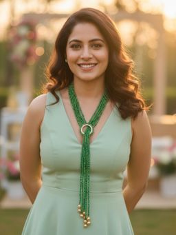 Karatcart - Women Green Crystal Beaded-Pearl Gold Plated Necklace