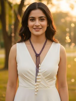 Karatcart - Women Purple Crystal and Drop Pearl Beaded Necklace