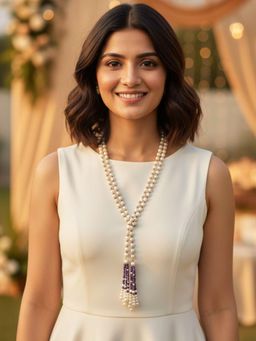 Karatcart - Women Purple Crystal and Pearl Beaded Necklace