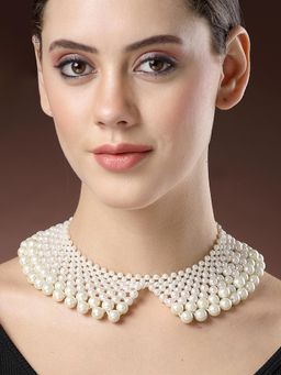 Karatcart - Women White Pearl Beaded Collar Necklace