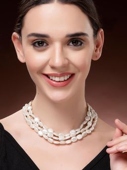 Karatcart - Women Elegant White Flat Pearl Multi-Strand Gold-Plated Necklace