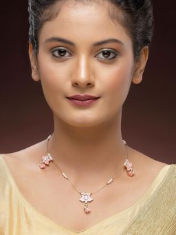 Karatcart - Women Gold-Plated Lotus-Shaped Pink Meenakari Kundan Necklace