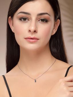 Karatcart - Women Silver-Plated Blue Rectangular Pendant Necklace