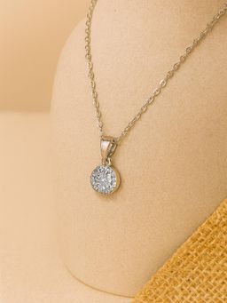 Karatcart - Women Luxurious Silver Plated Round American Diamond Necklace