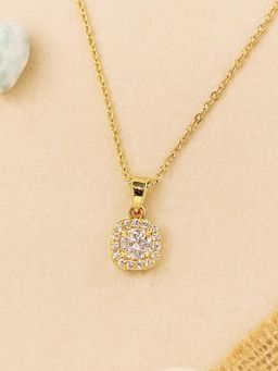 Karatcart - Women Luxurious Gold Square White American Diamond Necklace