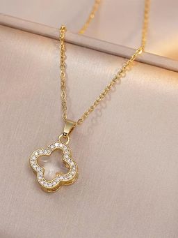 Karatcart - Women Gold-Plated Four-Leaf American Diamond Pendant Necklace