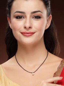 Karatcart - Women Graceful Pearl Drop Gold-Toned American Diamond Mangalsutra