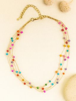 Karatcart - Women Sparkling Multi-Color Beads Multistrand Chain Necklace