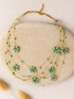 Karatcart - Women Lime Green Crystal Multistrand Floral Chain Necklace