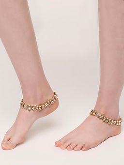 OOMPH - Women Gold Tone Kundan Ethnic Payal Anklets