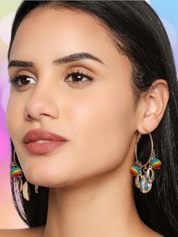 OOMPH - Women Multi-Color Gold Tone Faux Shell Tassel Hoop Earrings