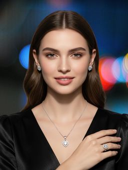 OOMPH - Women Cubic Zirconia Solitaire Love Heart Shape Necklace Set