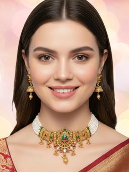 OOMPH - Women Multi-Color Heritage Rajwadi Choker Jewellery Set