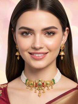 OOMPH - Women Multi-Color Heritage Rajwadi Floral Choker Jewellery Set