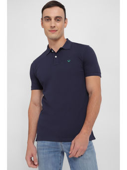 Allen Solly - Men Navy Blue Solid Collar Neck Polo T-Shirt