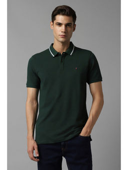Louis Philippe - Men Green Solid Collar Neck Polo T-Shirt