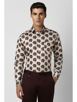 Van Heusen - Men Beige Slim Fit Print Full Sleeves Party Shirt