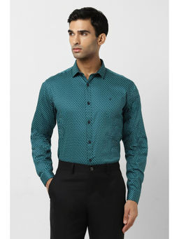 Van Heusen - Men Green Slim Fit Print Full Sleeves Party Shirt