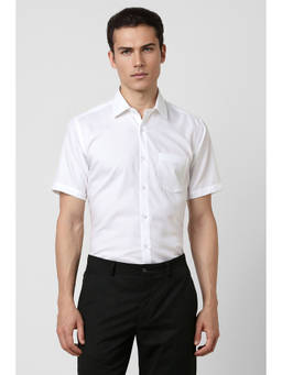 Van Heusen - Men White Regular Fit Check Half Sleeves Formal Shirt