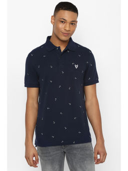 American Eagle - Men Blue Flex Pique Printed Polo Shirt