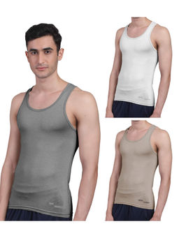 FREECULTR - Men's Twin Skin Bamboo Anti Microbial Breathtech Cotton Vest, Pack of 3