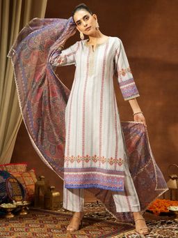 Janasya - Women's Multicolour Cotton Blend Printed Straight Kurta and Pant with Dupatta