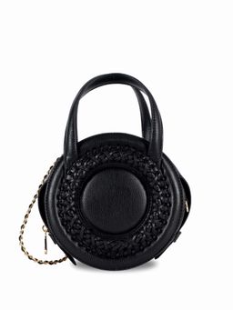 HIE - Black Solid Synthetic Leather Slingbag with Detachable Strap
