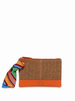 HIE - Orange Textured Synthetic Leather Pouch