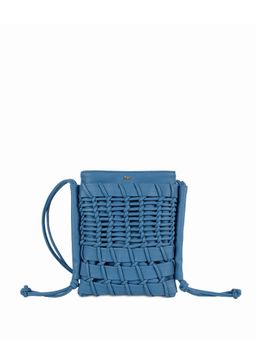 HIE - Blue Solid Synthetic Leather Slingbag