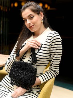 Odette - Black Embellished Silk Blend Handheld Bag