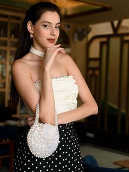 Odette - White Embellished Cotton Blend Clutch