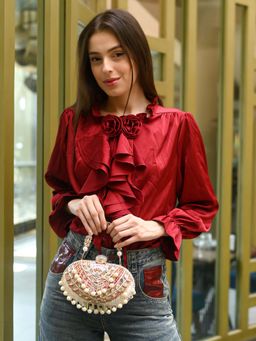 Odette - Multi-Color Embellished Cotton Blend Clutch