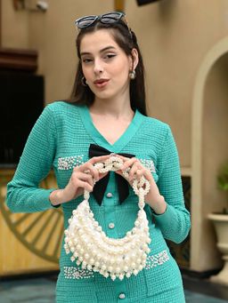 Odette - Off White Embellished Suede Handheld Bag