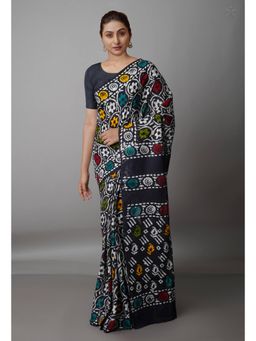 Unnati Silks - Black Pure Batik Kota Cotton Saree with Unstitched Blouse