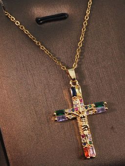 Salty Alpha - Men Multi-Color Crystal Cross Light Necklace