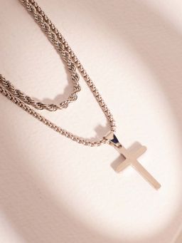 Salty Alpha - Men Dual Chic Silver Cross Necklace