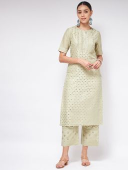Pannkh - Womens Festive Foil Printed Straight-fit Kurta