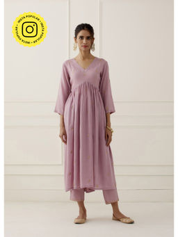 Ikshita Choudhary - Purple Lilac Embroidered Modal Cotton Kurta
