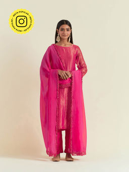 Ikshita Choudhary - Pink Kurta with Pant and Dupatta (Set of 3)