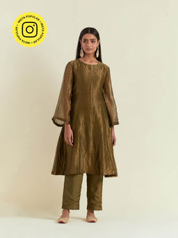 Ikshita Choudhary - Olive Green Kurta with Pant (Set of 2)