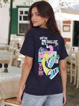 Bewakoof - Women's Blue Serial Chiller Graphic Printed Boyfriend T-shirt