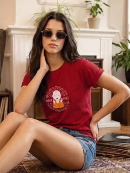 Bewakoof - Women's Red Inner Peace Graphic Printed Boyfriend T-shirt