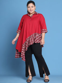 theRebelinme - Plus Size Maroon Solid Color and Maroon Gold Foil Printed Top