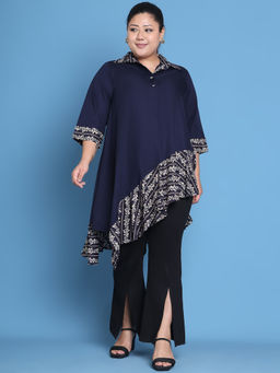 theRebelinme - Plus Size Navy Solid Color and Navy Gold Foil Printed Top