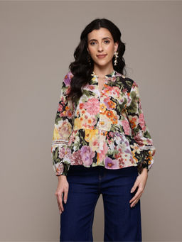 Label Ritu Kumar - Black Aelda Peplum Solid Top