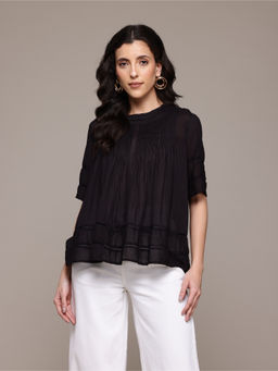 Label Ritu Kumar - Black Aelda Peplum Solid Top