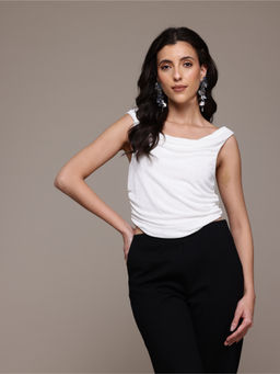 Label Ritu Kumar - White Aelda Peplum Solid Top