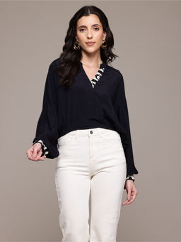 Label Ritu Kumar - Black Aelda Peplum Solid Top