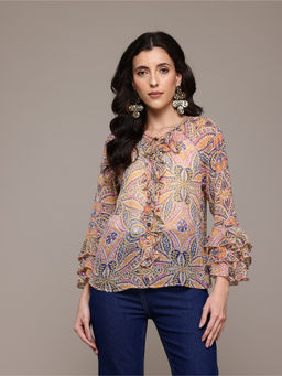 Label Ritu Kumar - Yellow Aelda Peplum Solid Top