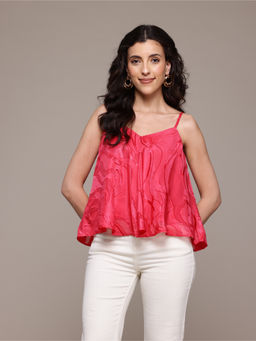 Label Ritu Kumar - Red Aelda Peplum Solid Top